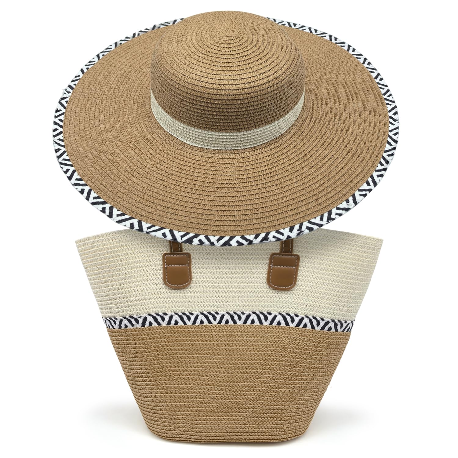 Pahajim Conjunto de Bolso Sombrero de Paja Bolso Rafia Mujer Verano Bolso de Hombro con Cremallera para Playa Verano Vacaciones