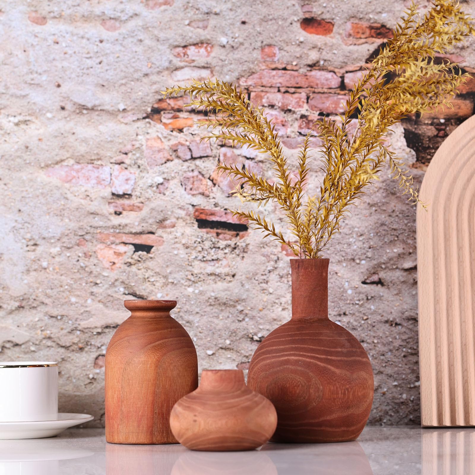 Amazon.co.jp: 木製花瓶3個(ブラウン) : ホーム＆キッチン