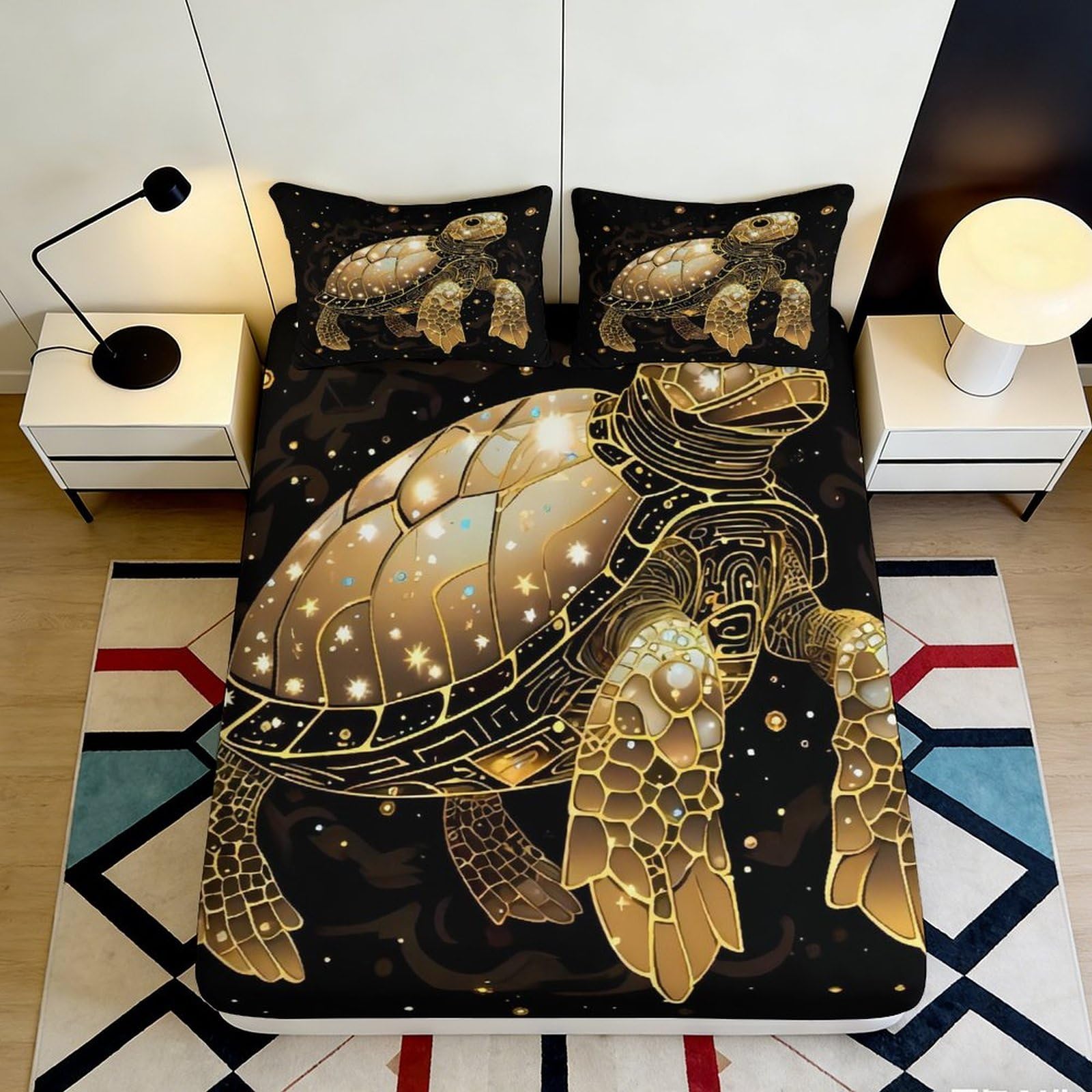 Dhbaneiok Style-6 3D Printed Golden Turtle Fitted Sheet Microfiber Soft Breathable Ocean Shell Bed Cover For Bedroom Dorm Mattress Protection Decor 90X200x25cm