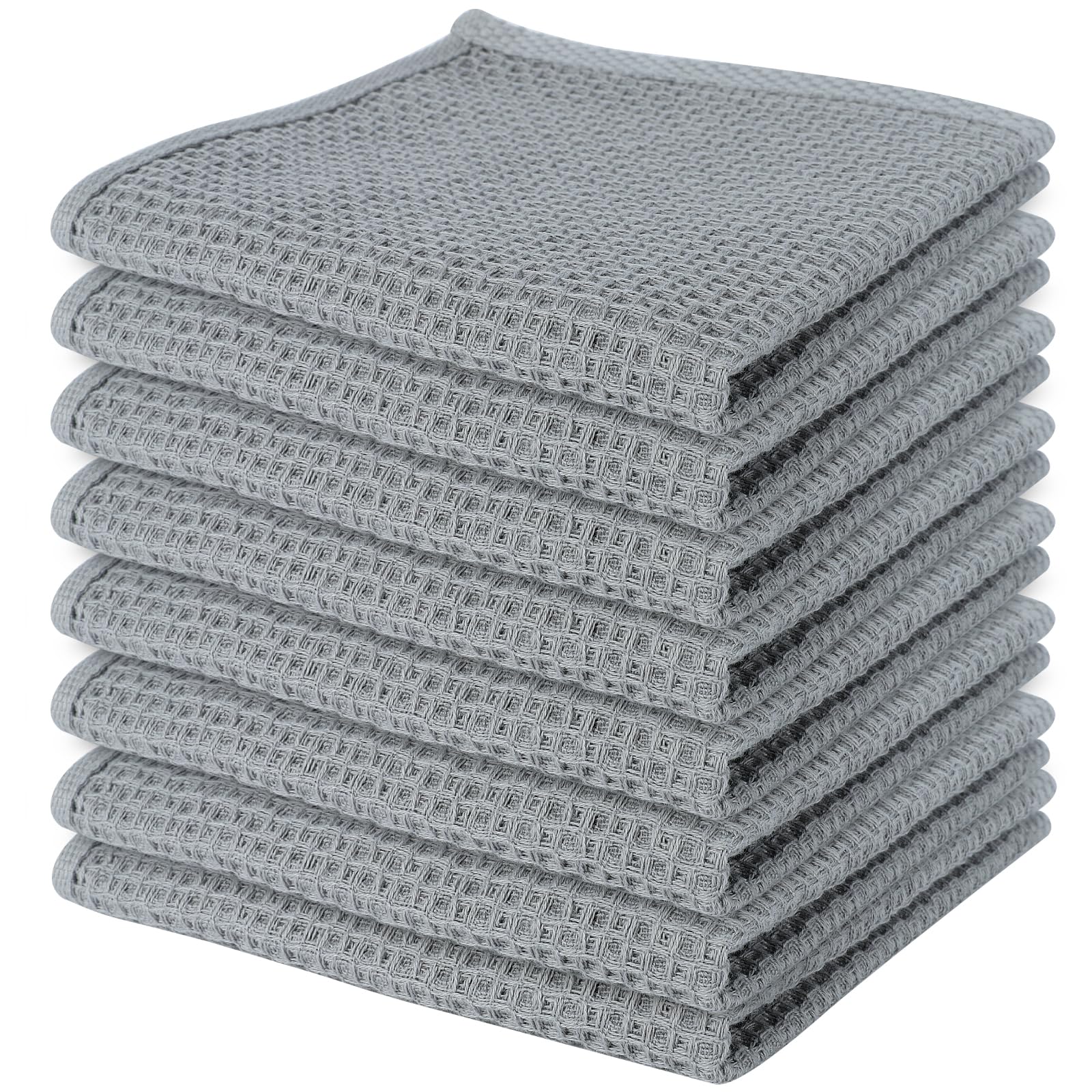 Kitchen Cloths 100% Cotton, Grey Dish Cloths with Hanging Loop for Washing Up, Soft Lint Free Cleaning Cloths for Kitchen, 30 x 30 cm, Pack of 8