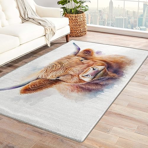 Miniatura 1 de Alfombras lavables para sala de estar, dormitorio, alfombra de vaca de las tierras altas y decoración del hogar, alfombra de área de animales de