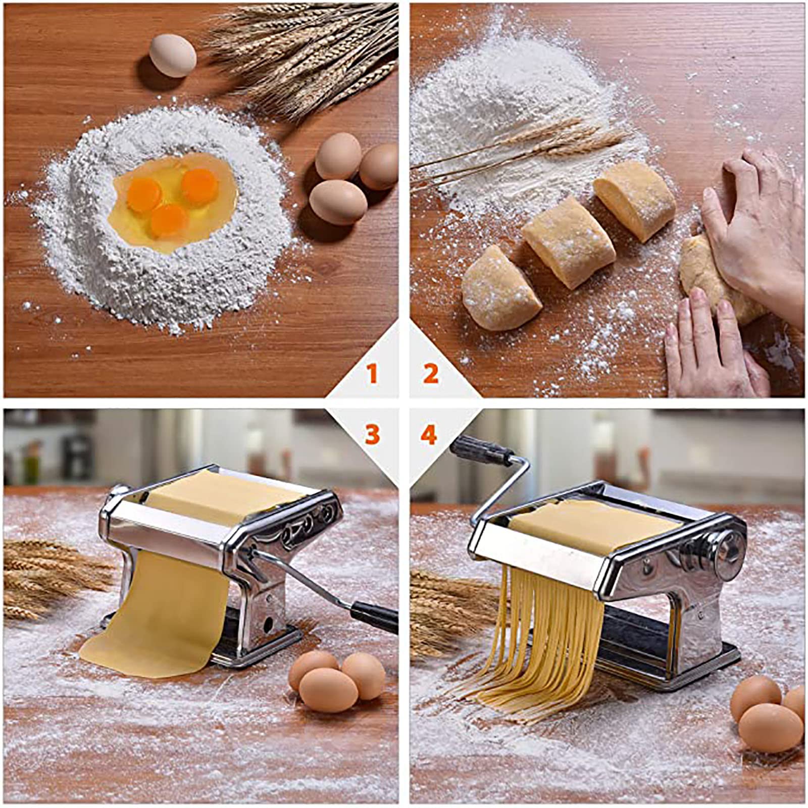 Máquina Manual para Hacer Pasta de Acero Inoxidable con ajustes de Espesor Ajustables Fideos con Abrazadera para Espagueti, fettuccini, lasaña o Pieles de Bolas de Masa hervida CAS