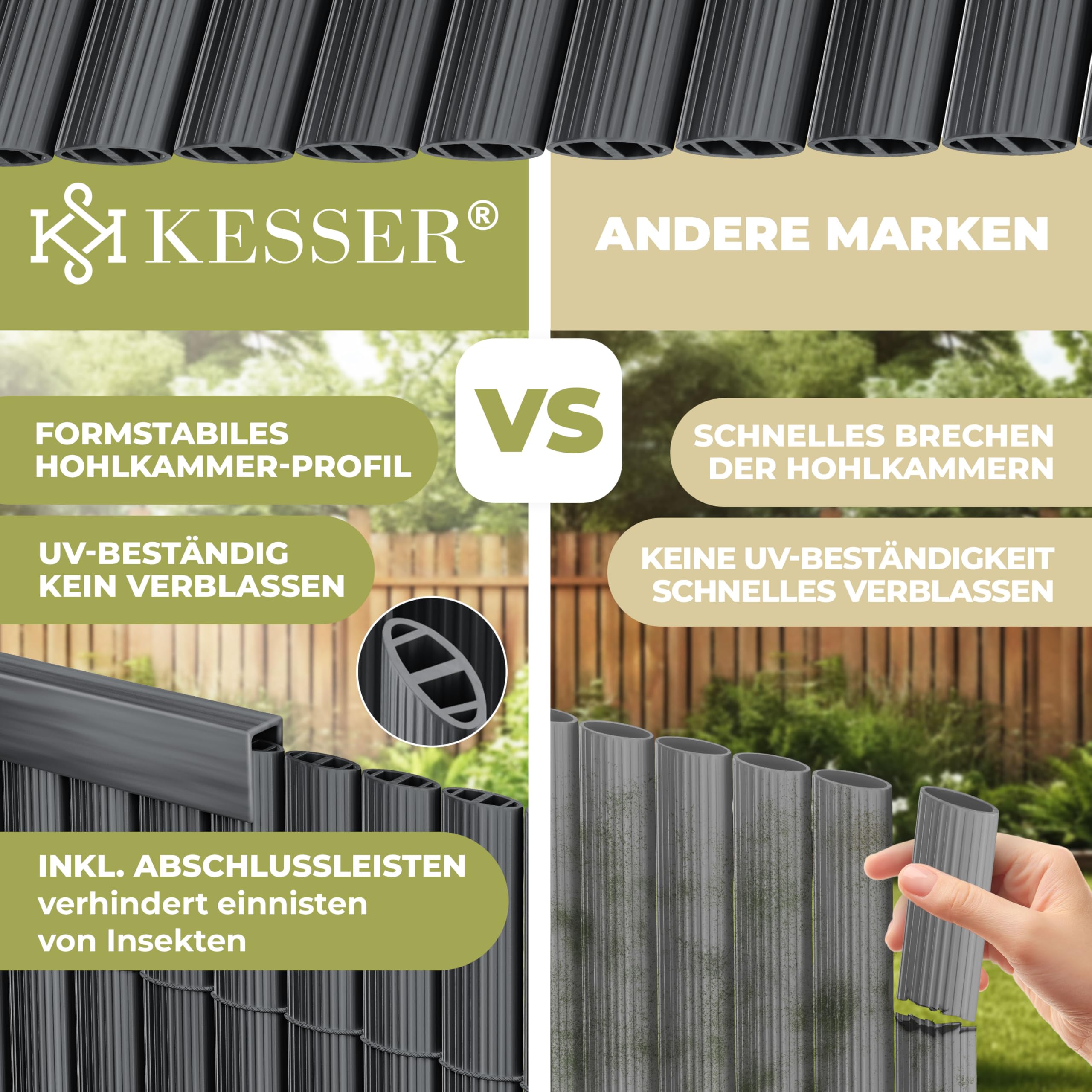 KESSER® Estera de protección visual de PVC, 160 x 300 cm, revestimiento de balcón, protección contra el viento, láminas reforzadas para jardín, balcón y terraza, incluye bridas, cubierta y guantes