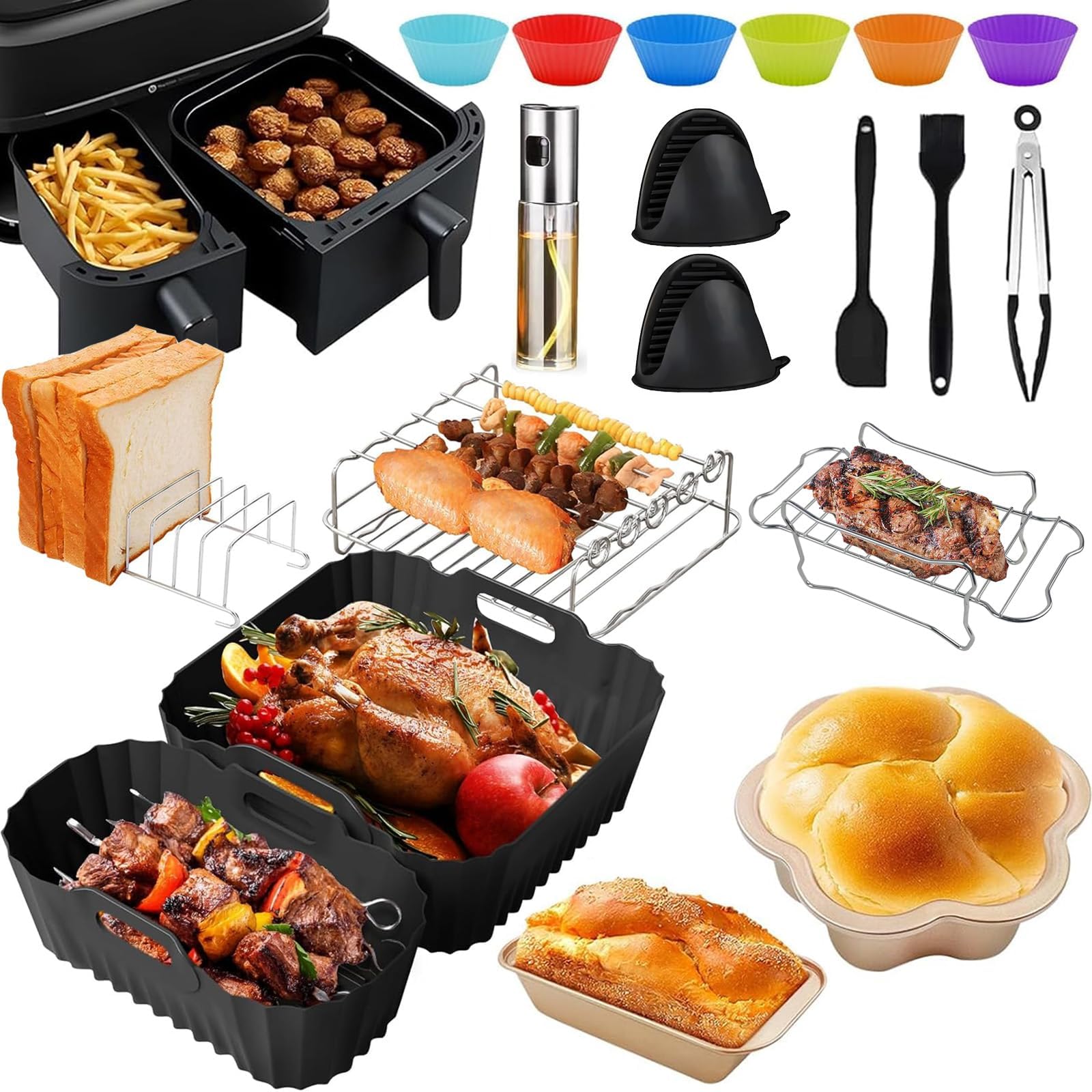 Airfryer back kit, accessoires voor heteluchtfriteuse, grill, masteraccessoireset, anti-aanbak