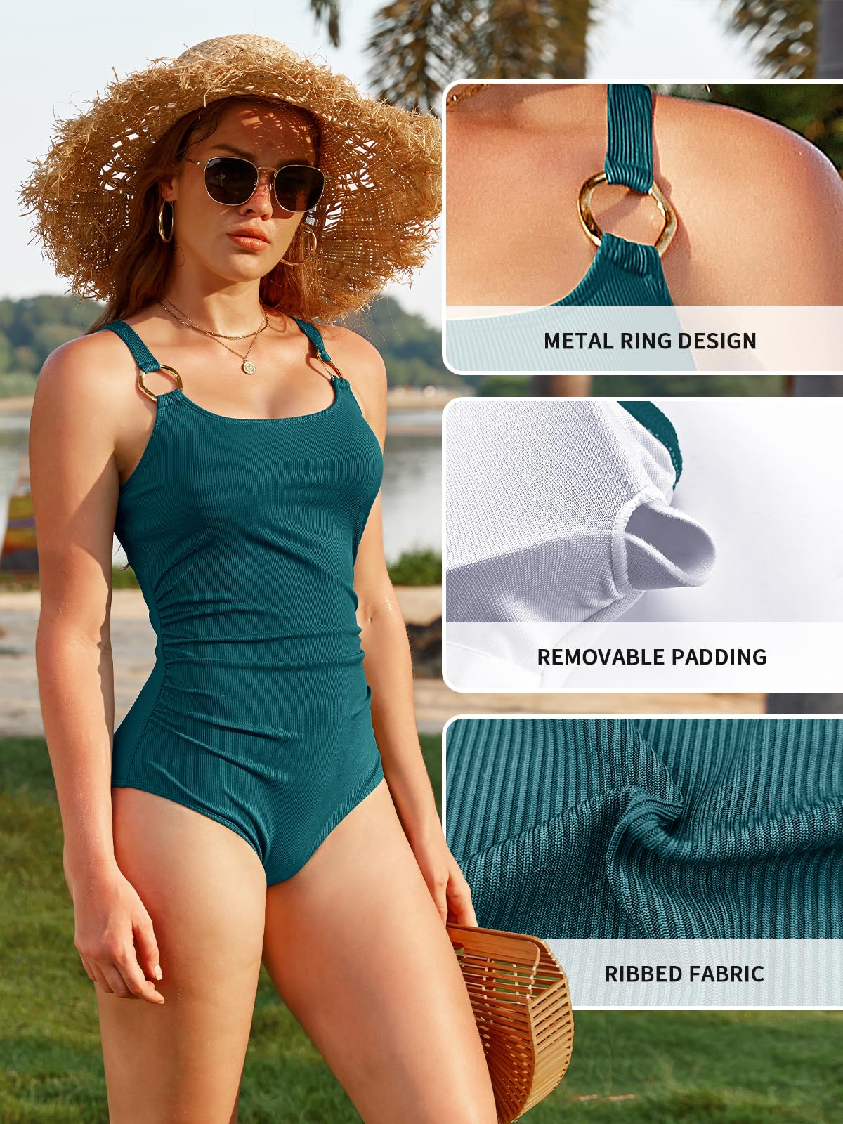 SHEKINI Ajustable Maillot de Bain Femme 1 Pieces Sexy Col U Femme Maillot de Bain Une Pièce