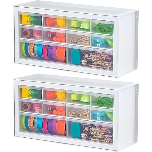 IRIS USA Small Drawer Organizer Storage, 2-Pack, 10-Drawer Craft Cabinet for Screws Hardware Art Supplies Small Parts Nuts Bolts Nails Tool Container, Drink Packet Water Flavor Packet Organizer, White