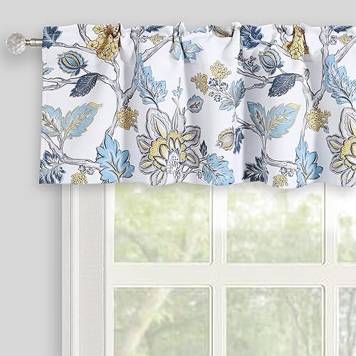 Cenefas para ventanas con patrón floral, cenefa pequeña de cortina para cocina, sala de estar, baño, bolsillo para barra, 52 x 14 pulgadas, color