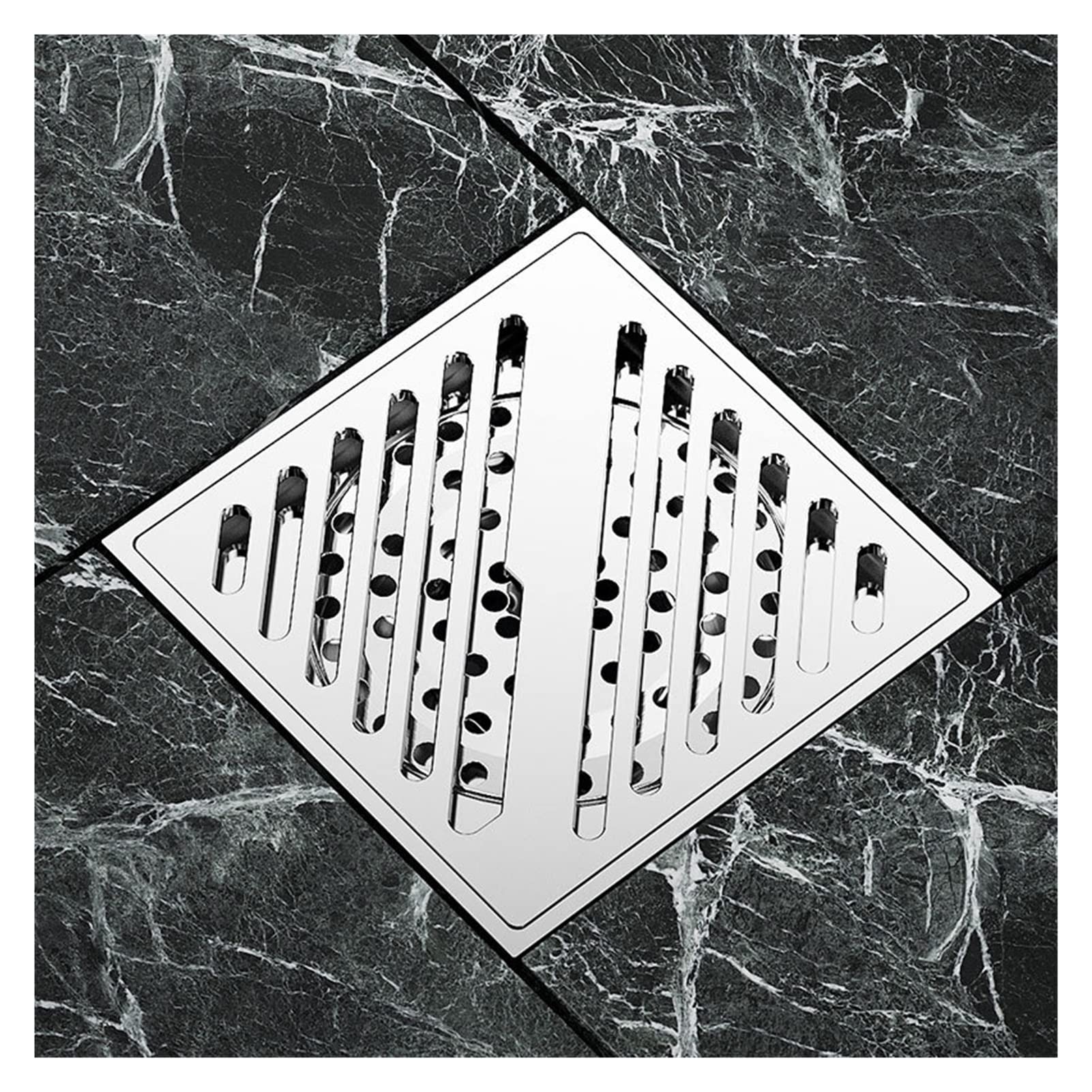 Drenaje de Piso de latón 10x10cm Desagüe de Ducha Lineal antiolor Cuadrado Baño Balcón Desagüe de Ducha Cromo/Cepillado/Negro (Color : Silver)