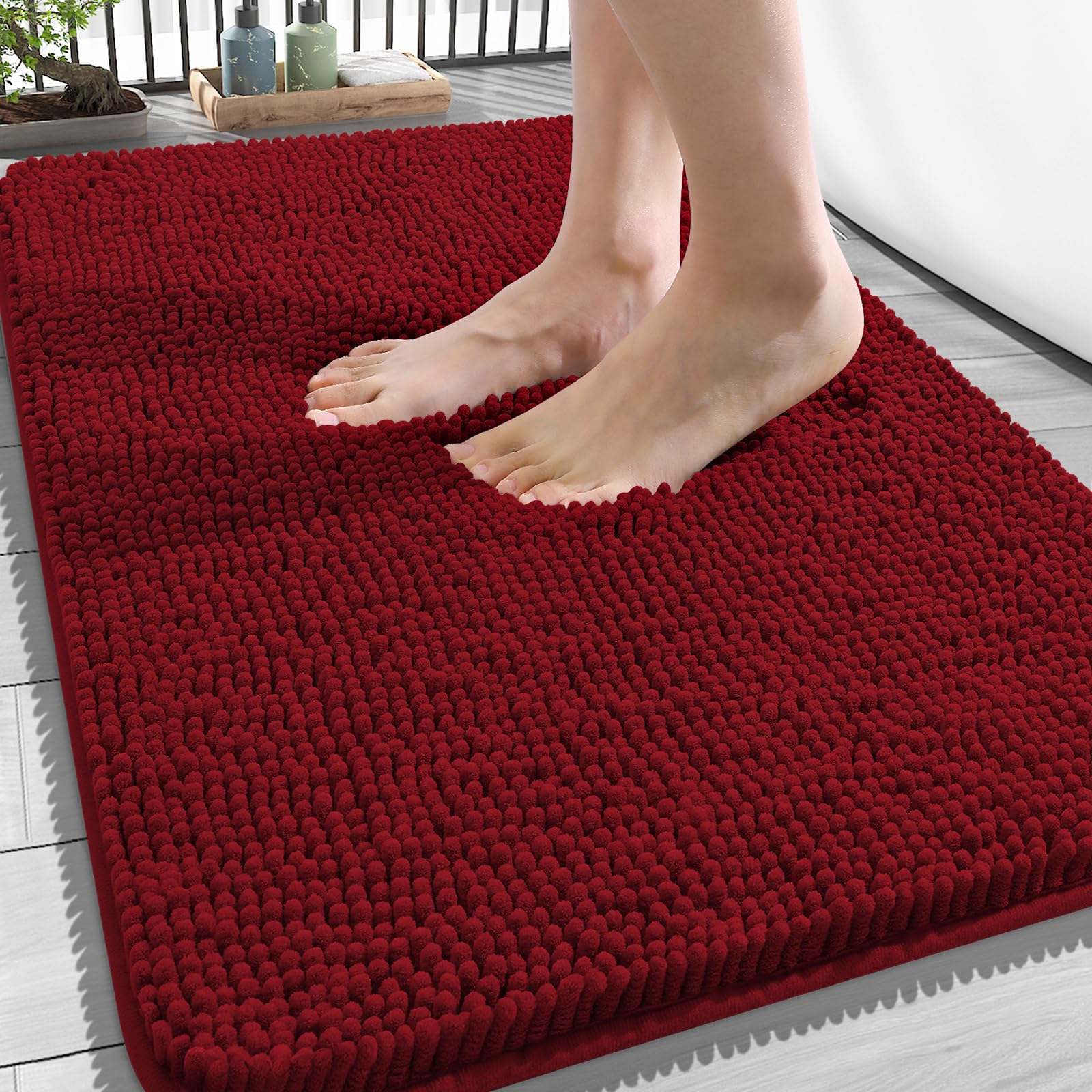 OLANLY Bathroom Rugs 34x21, Extra Soft Absorbent Chenille Bath Rugs | Red, Quick-Drying Rubber Backing, Machine Washable Bath Mat for Bathroom Floor, Tub and Shower, Home Decor Accessories