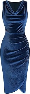 Womens Sleeveless Velvet Cocktail Dresses Cowl Neck Party Midi Wedding G...