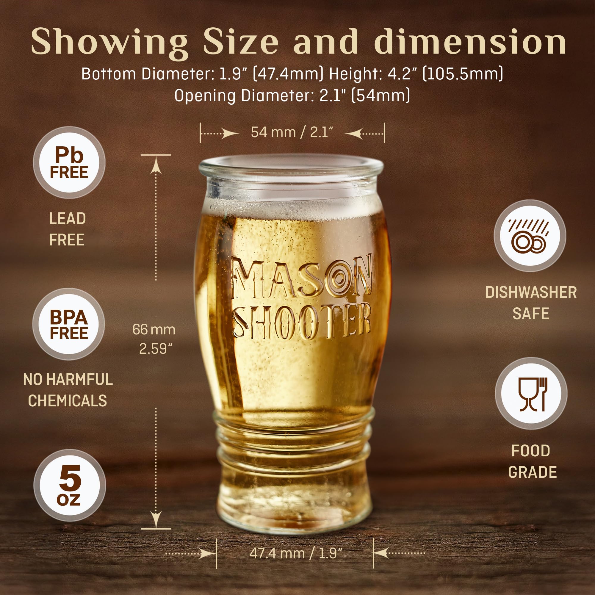 Hayley Cherie® - Vasos Mason Pilsner de 5 onzas (juego de 6) - Para bebidas, licor, regalos, postres, fiestas, cumpleaños, regalos