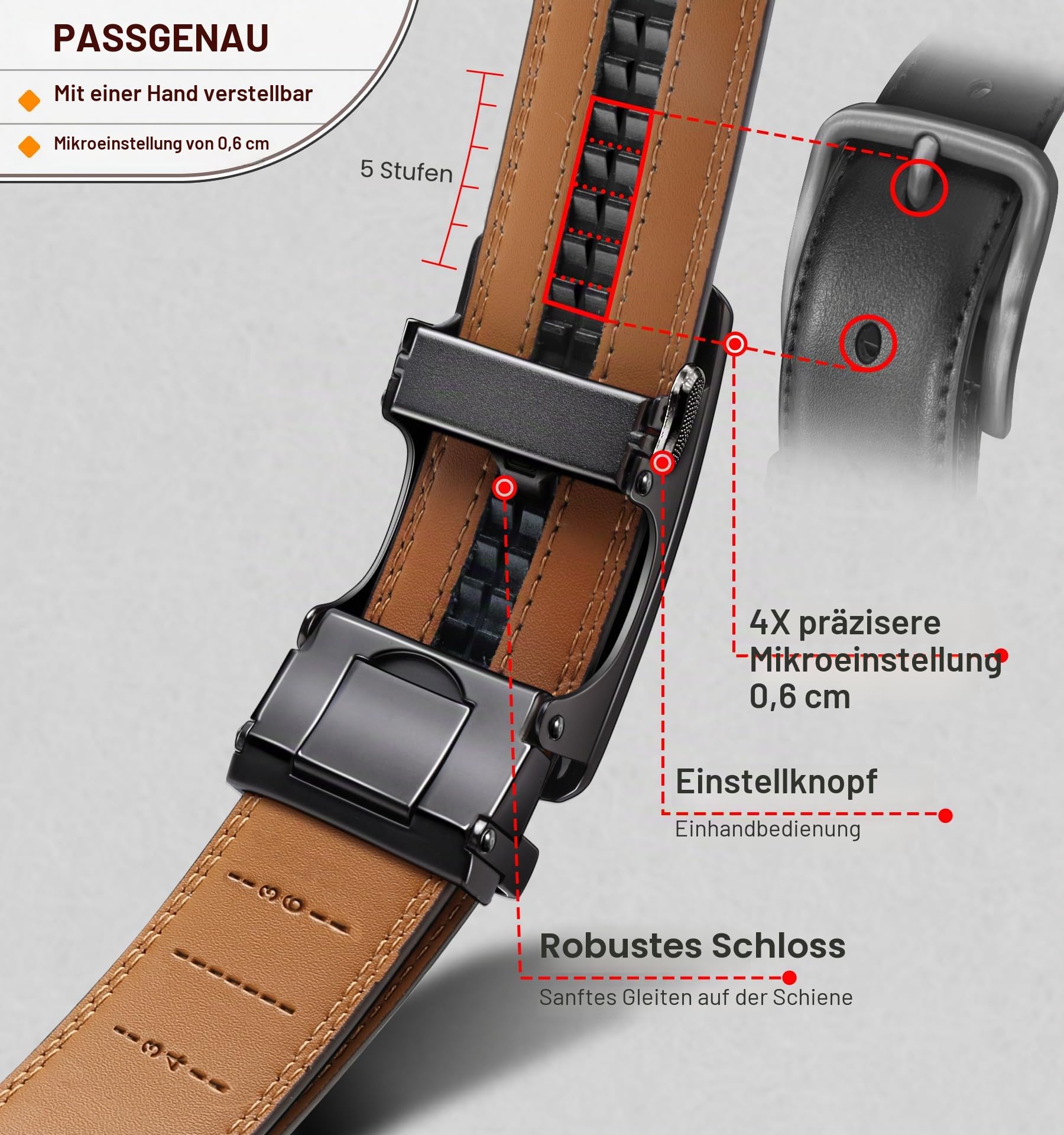 BULLIANT Ledergürtel Herren 2er, Gürtel Herren Ratsche 35mm,Größe Angepasst