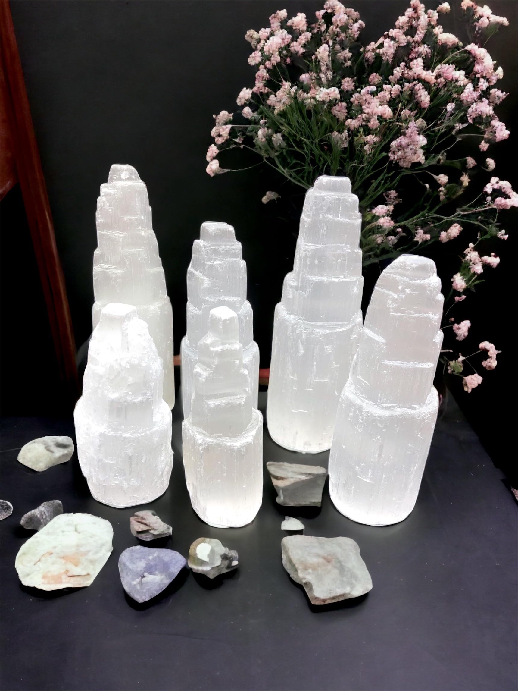 vingardium leviosa Pure Selenite Crystal Natural Light Mountain Tower Lamp Handmade Natural Energy Healing Clarity and Meditation Lamp Home Decoration TableLamp Mineral Christmas Occasion Gift (30cm) - Image 4