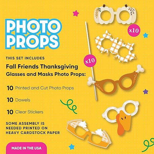 Miniatura 2 de Big Dot of Happiness Fall Friends - Gafas de Acción de Gracias, tarjetas de papel, kit de accesorios para cabina de fotos, 10 unidades