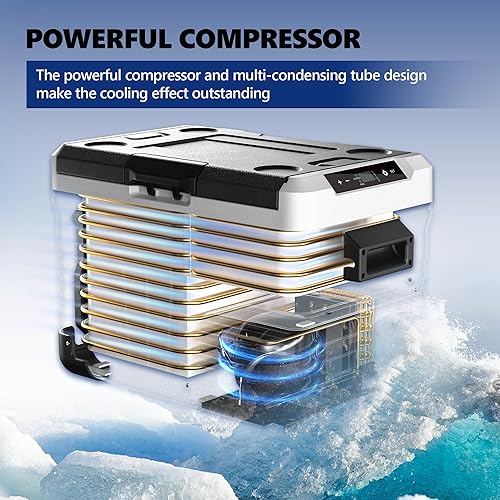 Miniatura 3 de EKOJUCE Refrigerador portátil de 12 voltios, refrigerador eléctrico de 37 cuartos (35 litros), zona grande con 2 cestas y ruedas, refrigerador de 12