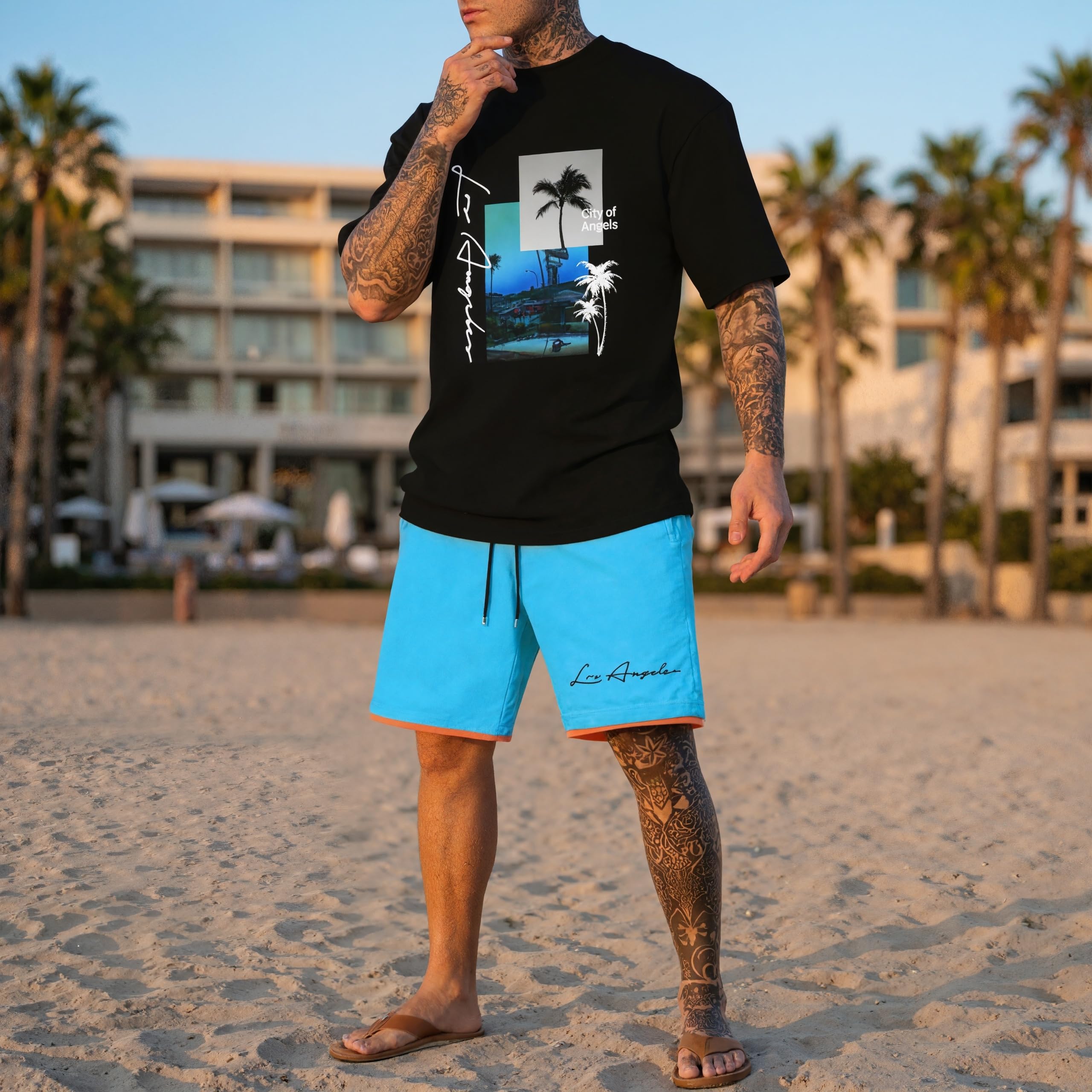 Conjunto de 2 piezas de camisa de manga corta y pantalones cortos para hombre