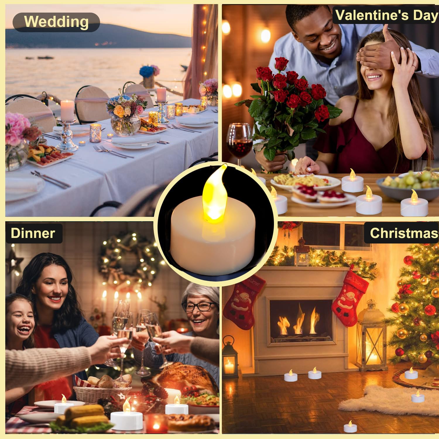 DRomance Flameless Votive Candles With 6 Hour Timer, Battery Operated White LED Flickering Small Pillar Tealight Candles Bulk 1.5" D X 2" H Set Of 10 Warm Light Indoor Wedding Christmas Holiday - View #2
