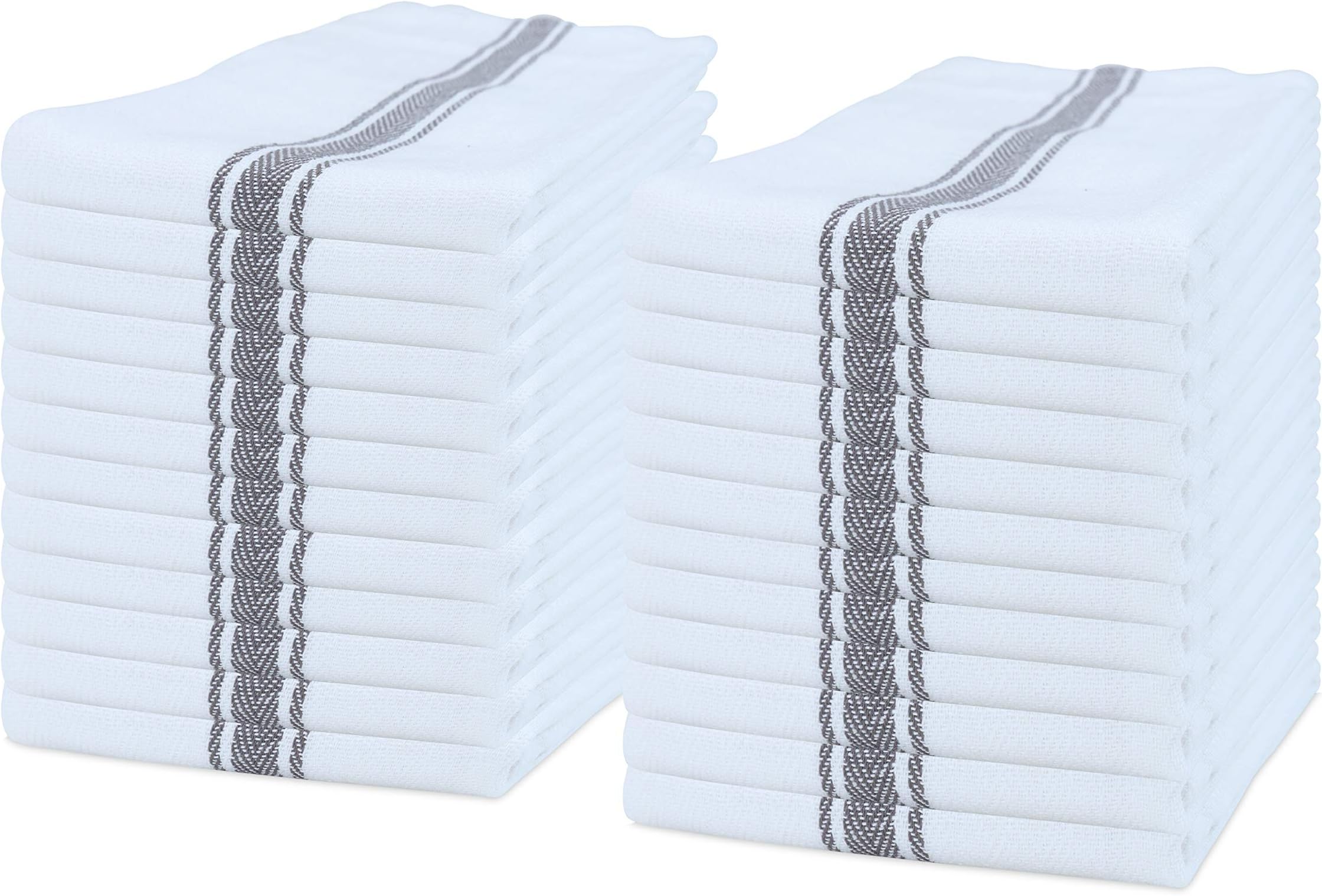 Arkwright Herringbone Kitchen Tea Towels - (Pack of 24) 100 Percent Cotton Dishcloth, Absorbent, Quick Dry Dish Drying Towel, 15 x 25 in, Grey