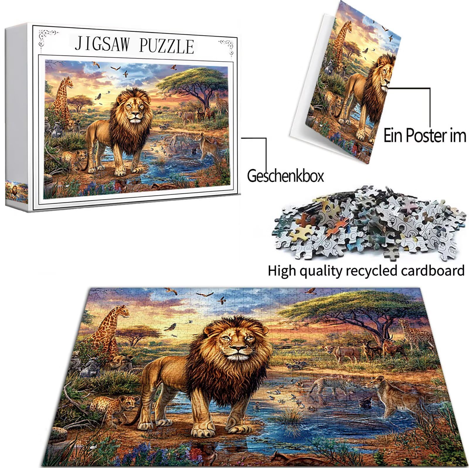 Lion Puzzle 2000 Pièces Adultes, Grand Bois Puzzle Animal Motif Désign, 100x70cm Jigsaw Bricolage Artisanat 14 Ans Activité Familiale Emballage Cadeau pour Decoration Murale Maison Chambre, Model110