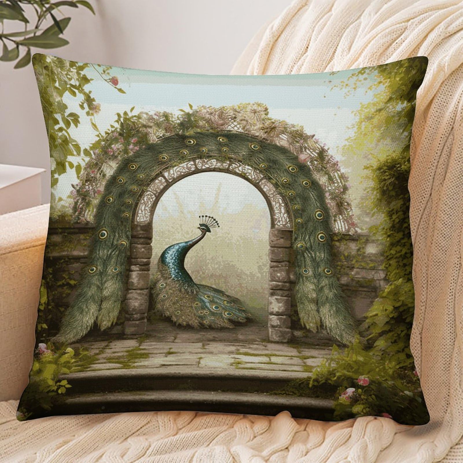 Fekiloot Style Garden Arched Door Peacock Pillowcase Pillow Sham Pillow Case