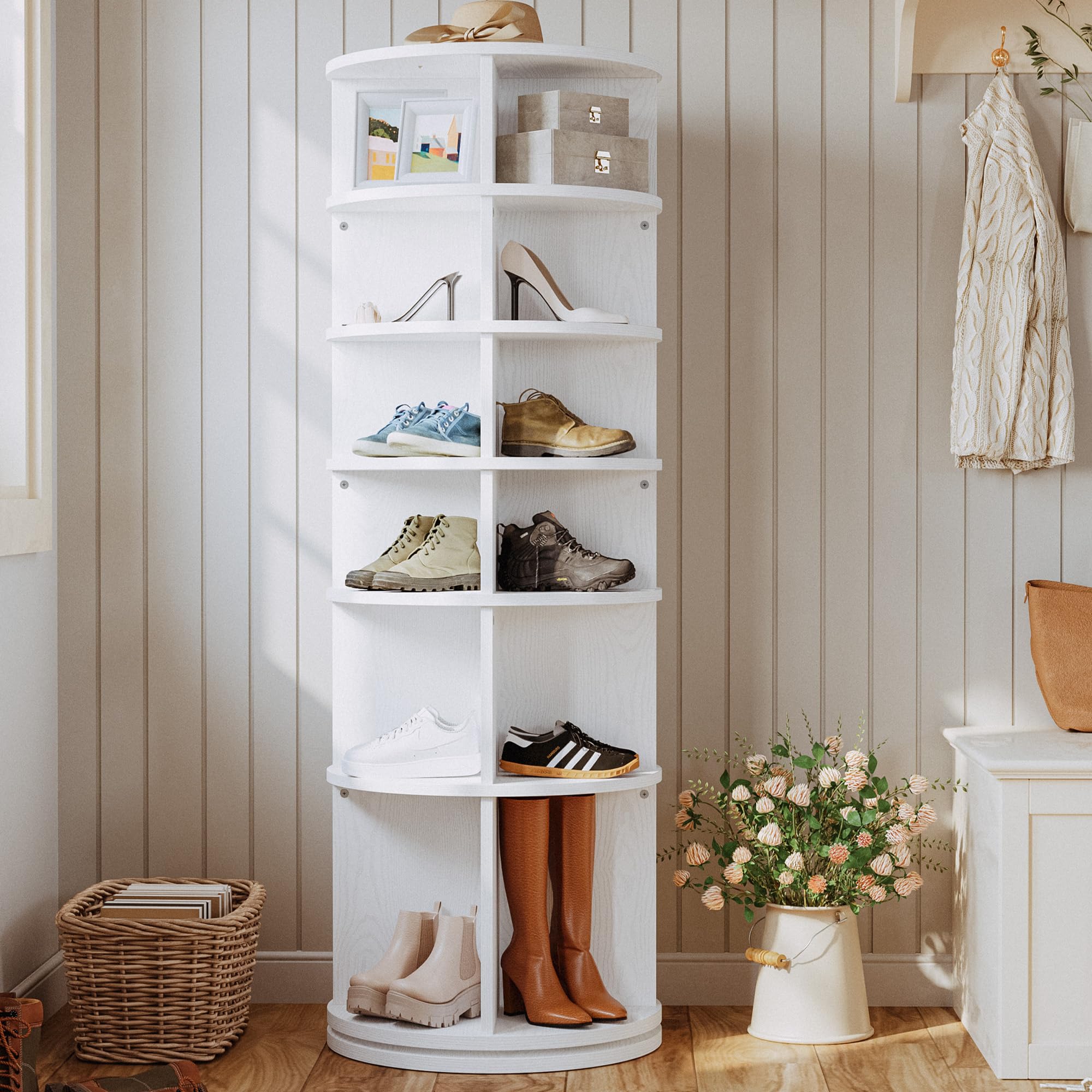 IRONCK Rotating Shoe Rack Tower, Free Standing 360° Revolving