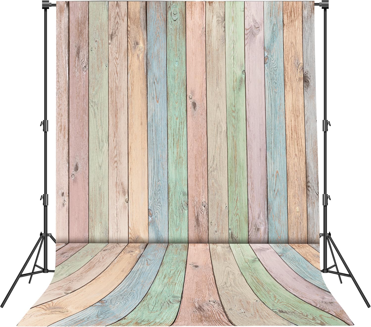 Colorful Wood Backdrop 8x10FT Easter Pastel Rustic Wooden Photography Background Easter Baby Shower Birthday Party Decorations Portrait Photoshoot Studio Props