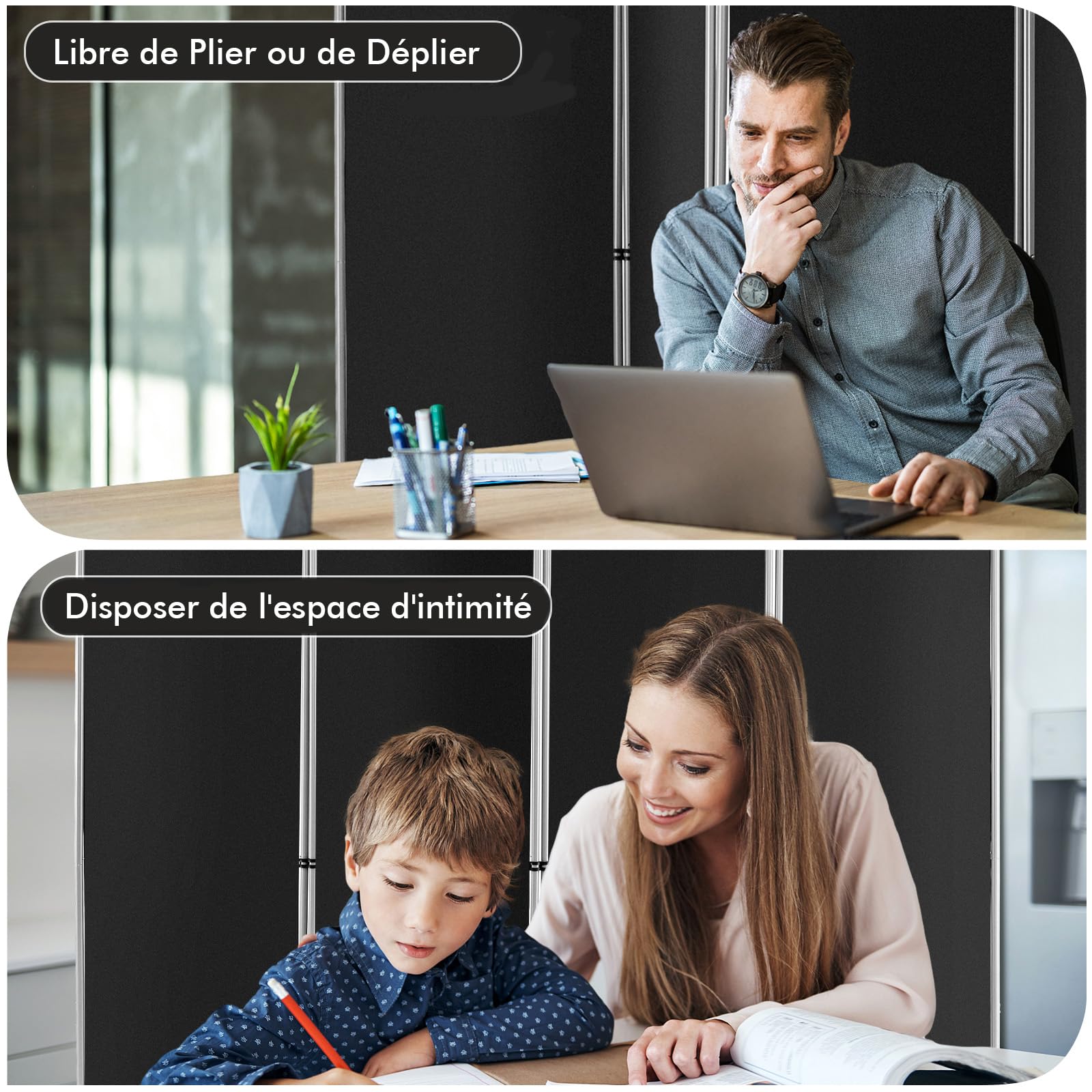 COSTWAY Grand Paravent Pliant à 4 Panneaux, Séparateur de Pièce Pliable, Séparateur d’Ecran en Tissu Autoportant, Cloison de Pièce Extra Large, pour Salon/Chambre/Bureau (4 Panneaux, Noir)