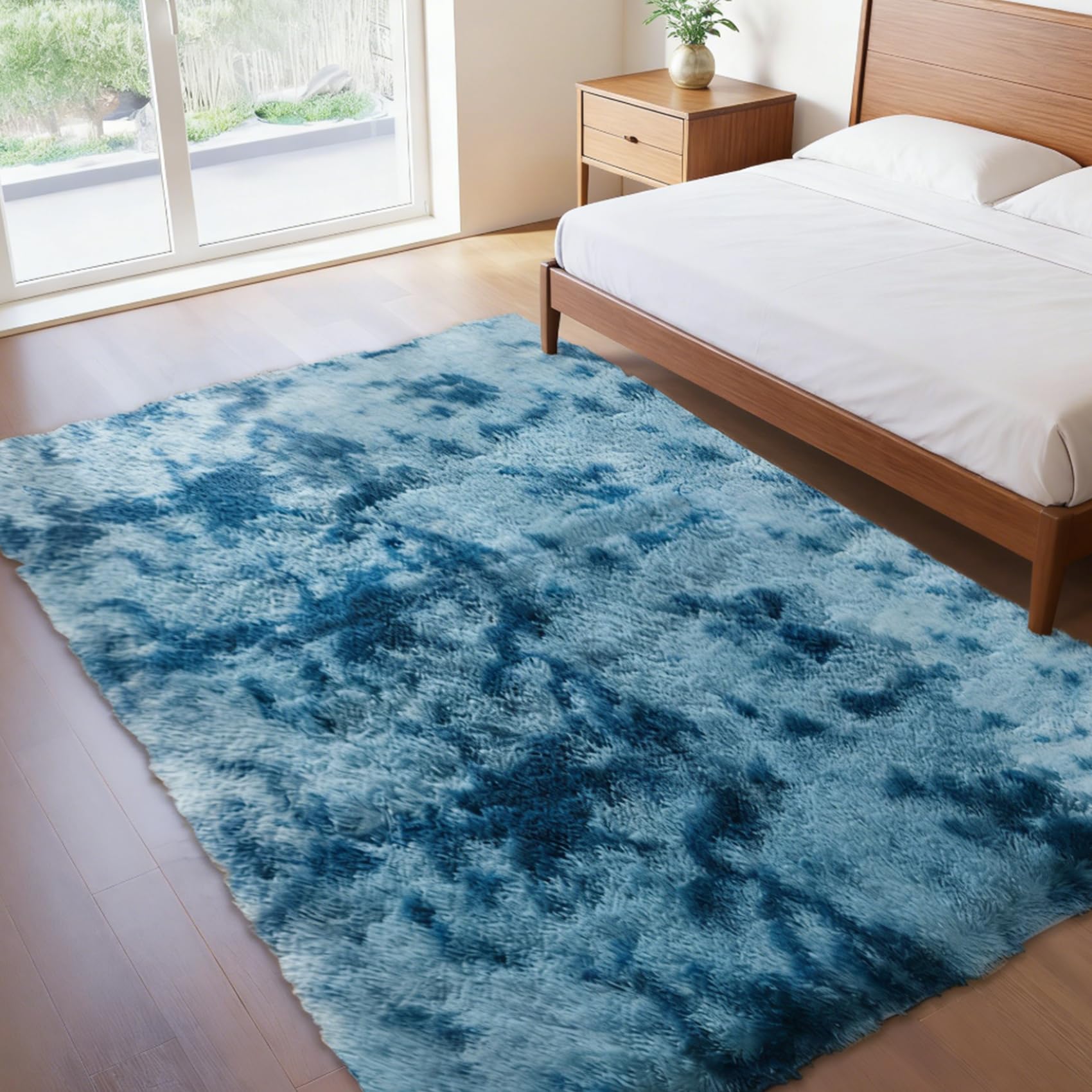 Alfombra Dormitorio 115 x 265 cm, Lavable Antideslizante, Resistente, Grandes Tamaños, Lavable en Lavadora, para Sala de Estar, Alfombra, para Sala de Estar, Azul Oscuro