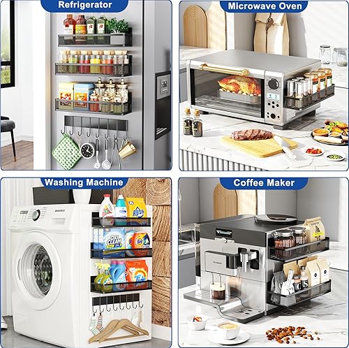 Miniatura 5 de Miyawell Estante magnético para especias para refrigerador, paquete de 4 estantes magnéticos, estantes magnéticos para organización y almacenamiento