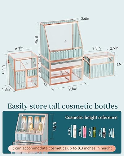 Miniatura 6 de Organizador de maquillaje para encimera, organizador de cosméticos de vidrio templado, multifuncional, 5 en 1, organizador de cosméticos,