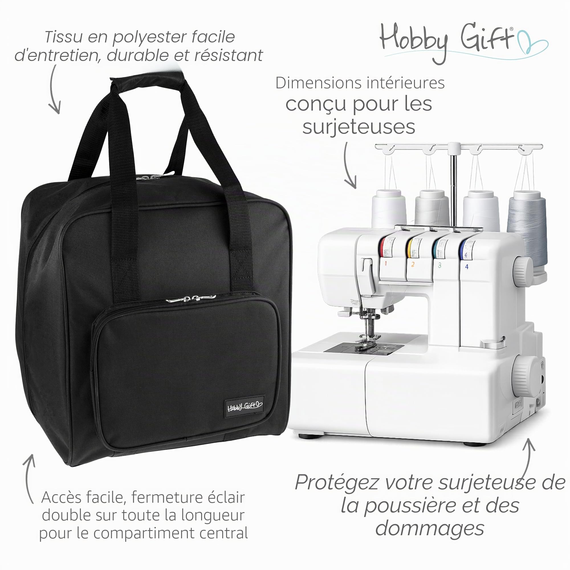 Hobby Gift Sac pour Machine à surjeteuse – Sac de Transport rembourré en Polyester – Poches pour Rangement d'accessoires supplémentaires (h/l/h) 39 x 32 x 36 cm, Noir, Noir, (d/w/h) 39 x 32 x 36cm.,