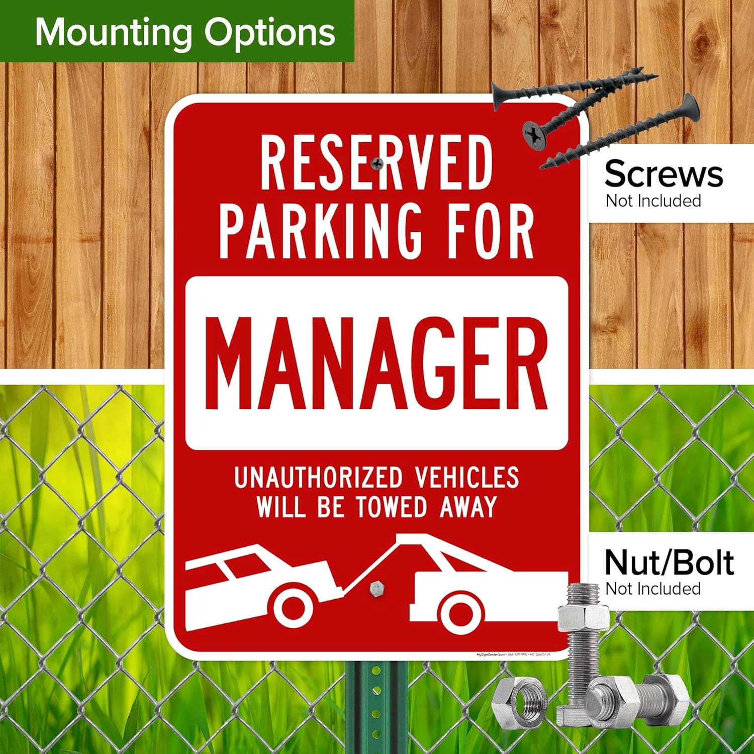 Reserved Parking For Manager Unauthorized Vehicles Towed Away Sign, 18x24 Inches, Rust Free .063 Aluminum, Fade Resistant, Made in USA by My Sign Center