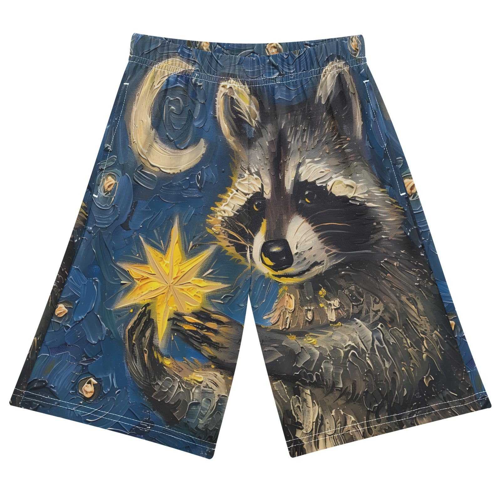 ALAZA Raccoon Holding A Glowing Star Painting Boys Athletic Shorts Kids with Pockets Shorts for boy Girl Size 6-8 Years Multicolor