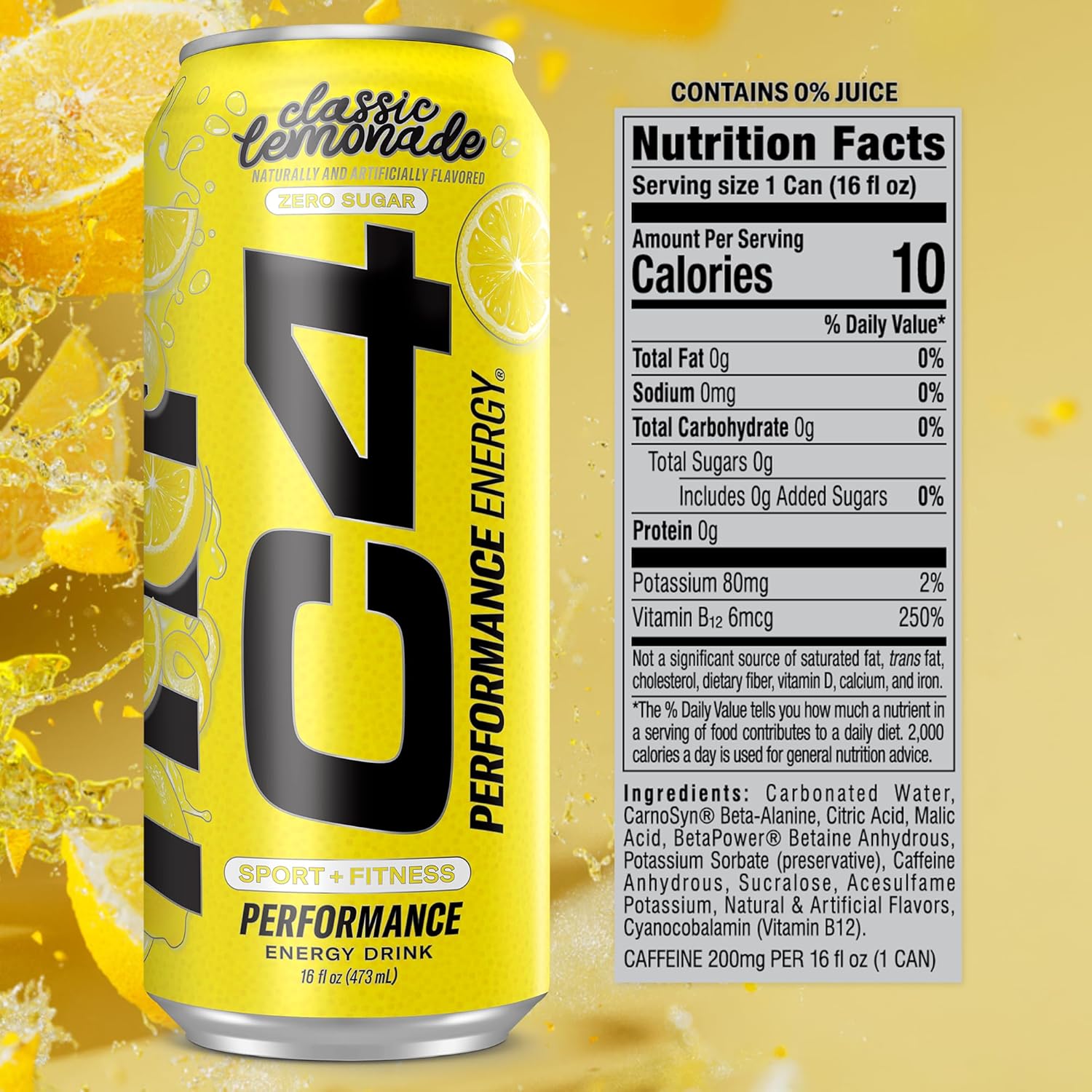 C4 Energy Drink, Lemonade "Limited Edition" Carbonated, Sugar Free Pre Workout Performance Drink with no Artificial Colors or Dyes, 16oz Pack of 12 - Image 3