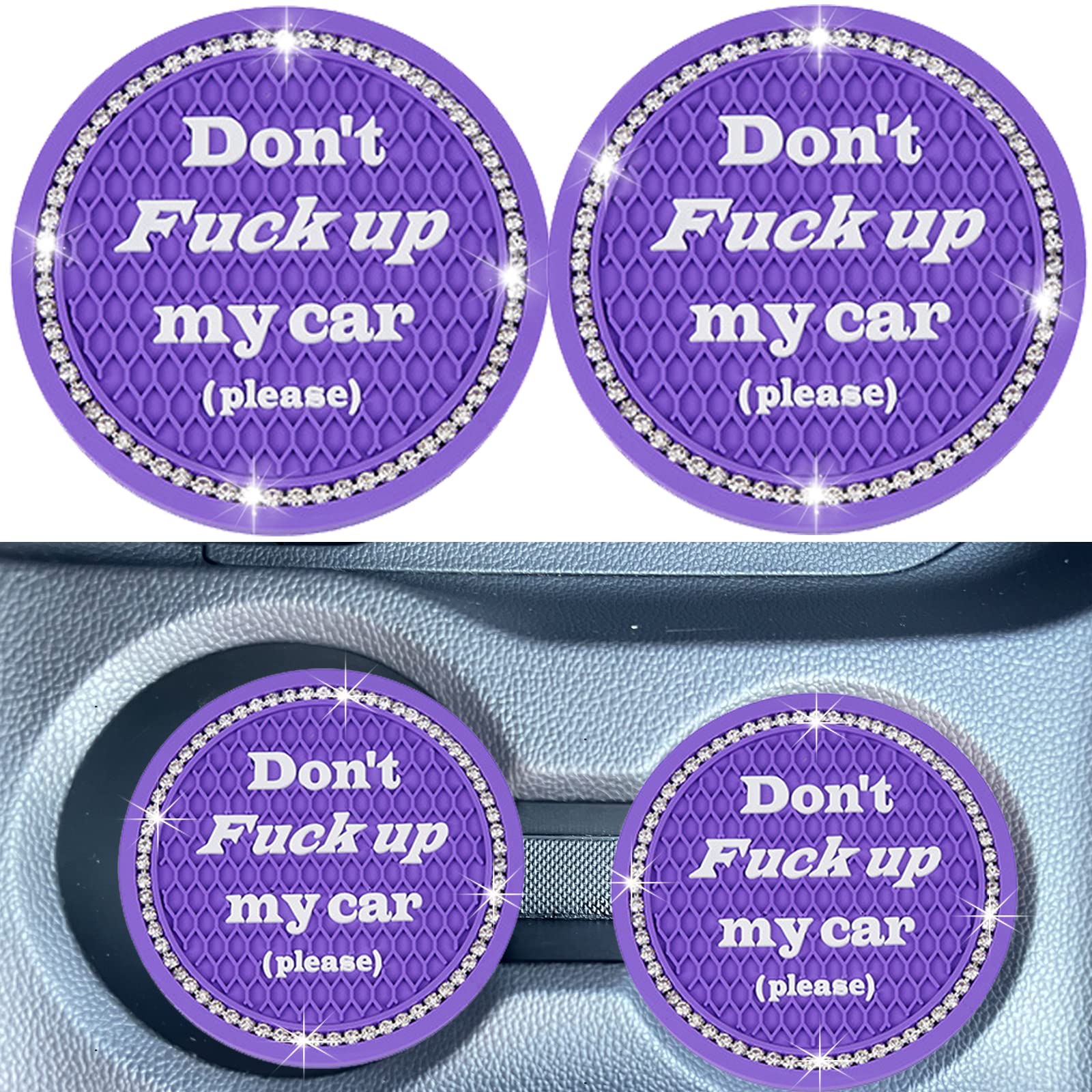 Car Cup Coaster 2 Pack,Bling Car Accessories Interior,Universal Car Cup Holder,Car Cup Holder Insert Coasters for Car/SUV/Truck(Purple,2PC)