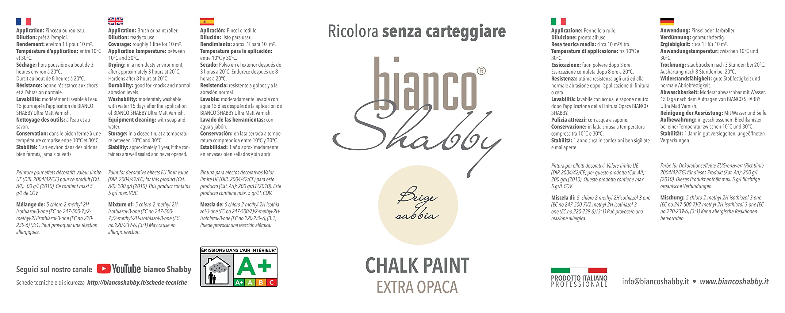 CHALK PAINT Beige Sabbia & CERA NEUTRA - Pittura Shabby Chic (1 Litro) + Cera Professionale (500 ml)