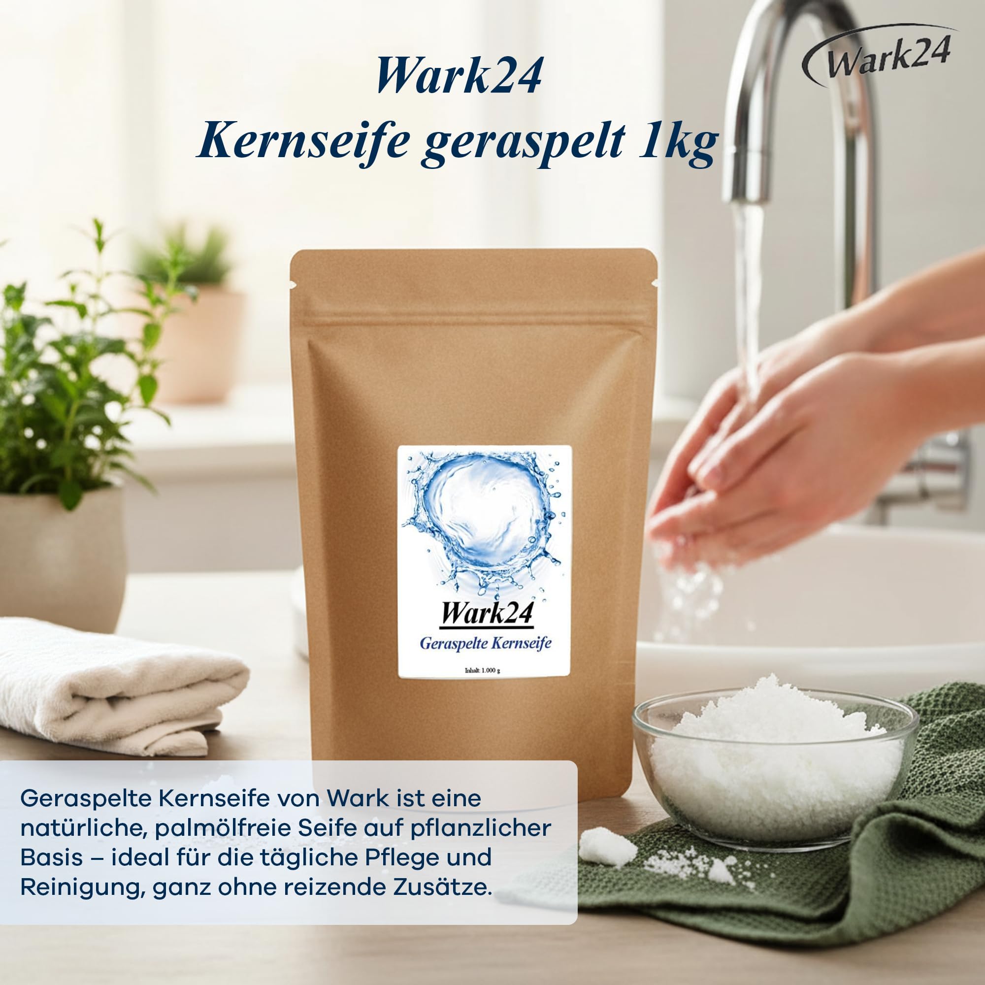 Kernseife geraspelt 6 x 1kg im Beutel, Seifenflocken ohne Palmöl, Farb- und Konservierungsstoffe, umweltfreundliche Seife für empfindliche Haut
