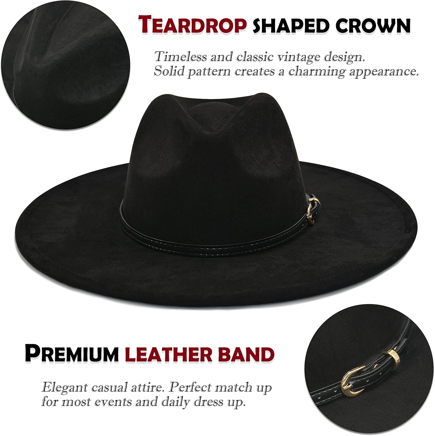 FLUFFY SENSE. Big Wide Brim Fedora Hat for Women - Nashville Outfits Western Hats Women's Felt Panama Rancher Hat - Image 3