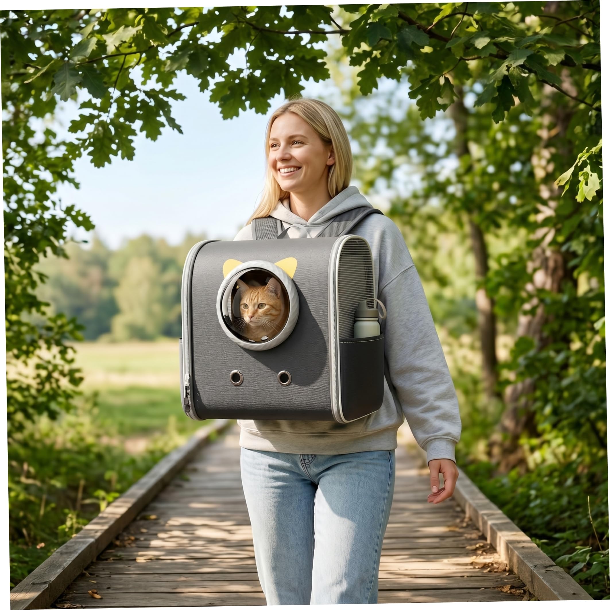 Zaino a bolle per gatti, traspirante, trasportino per animali domestici, con cinghie ergonomiche, nero, piccolo (fino a 6 kg).
