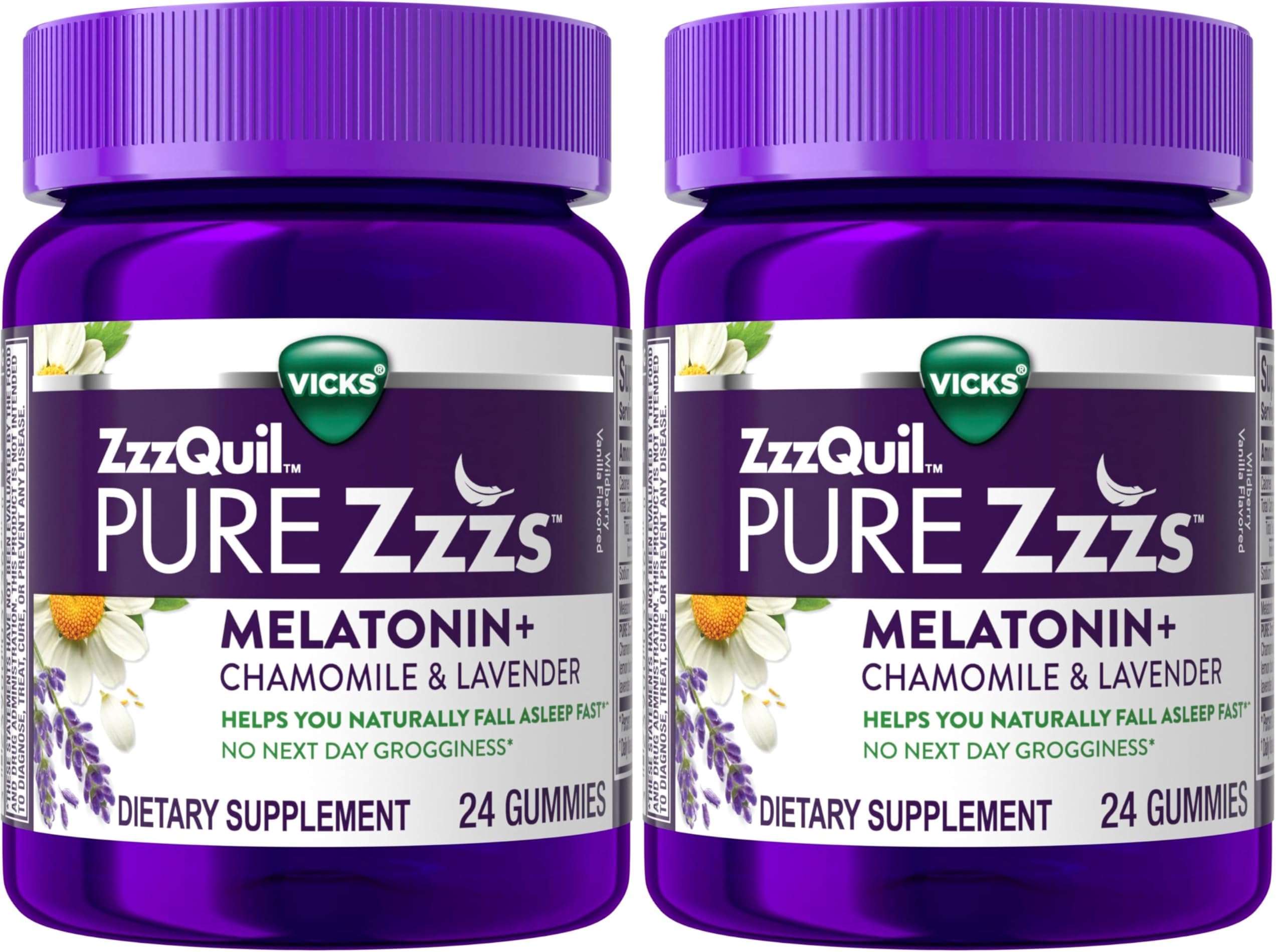 Pure Zzzs, Melatonin Sleep Aid Gummies with Lavender, Valerian Root and Chamomile, Natural Wildberry Vanilla Flavor, Non-Habit Forming, Drug-Free, 24 Gummies (Pack of 2)