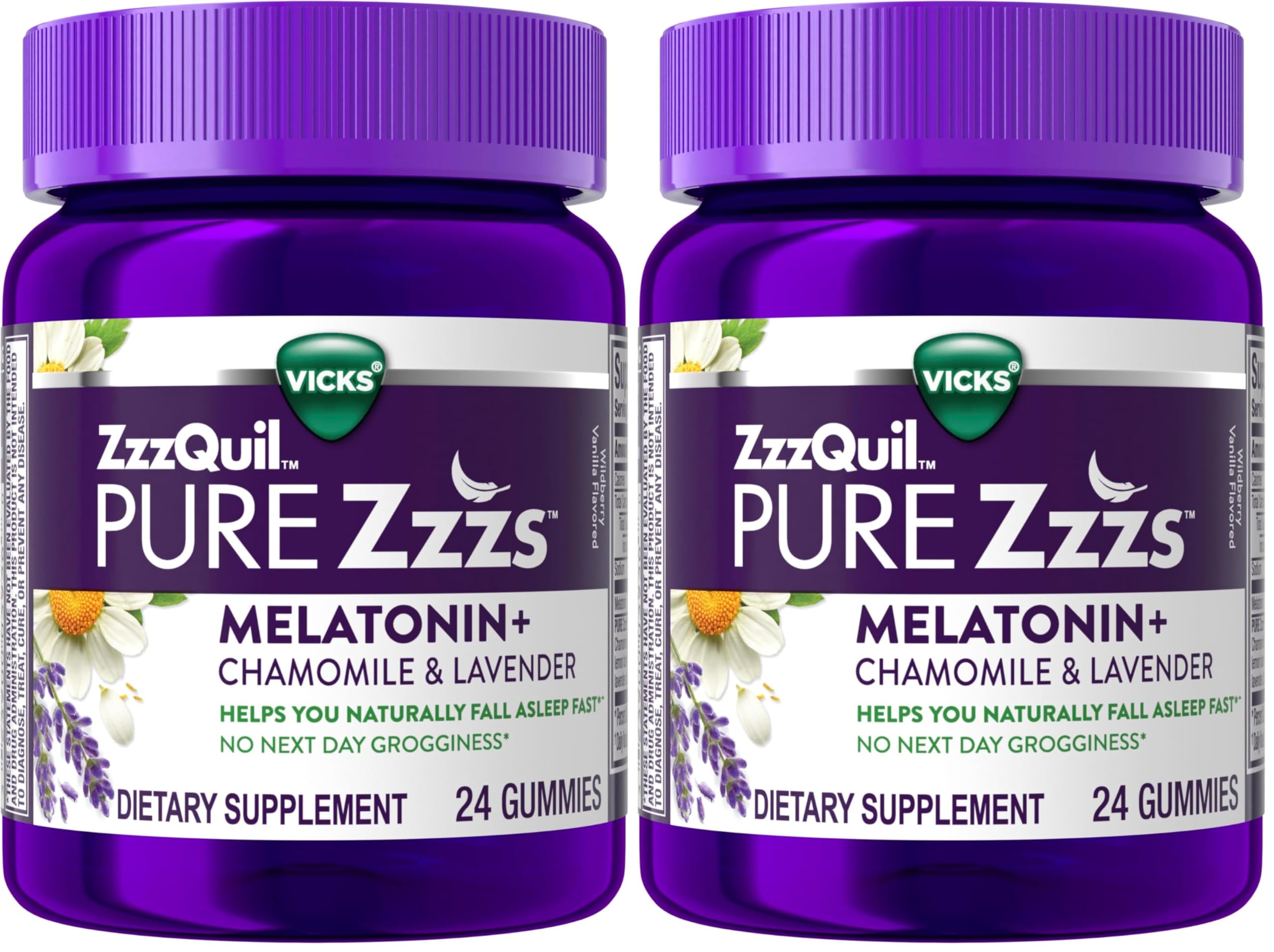Pure Zzzs, Melatonin Sleep Aid Gummies with Lavender, Valerian Root and Chamomile, Natural Wildberry Vanilla Flavor, Non-Habit Forming, Drug-Free, 24 Gummies (Pack of 2)