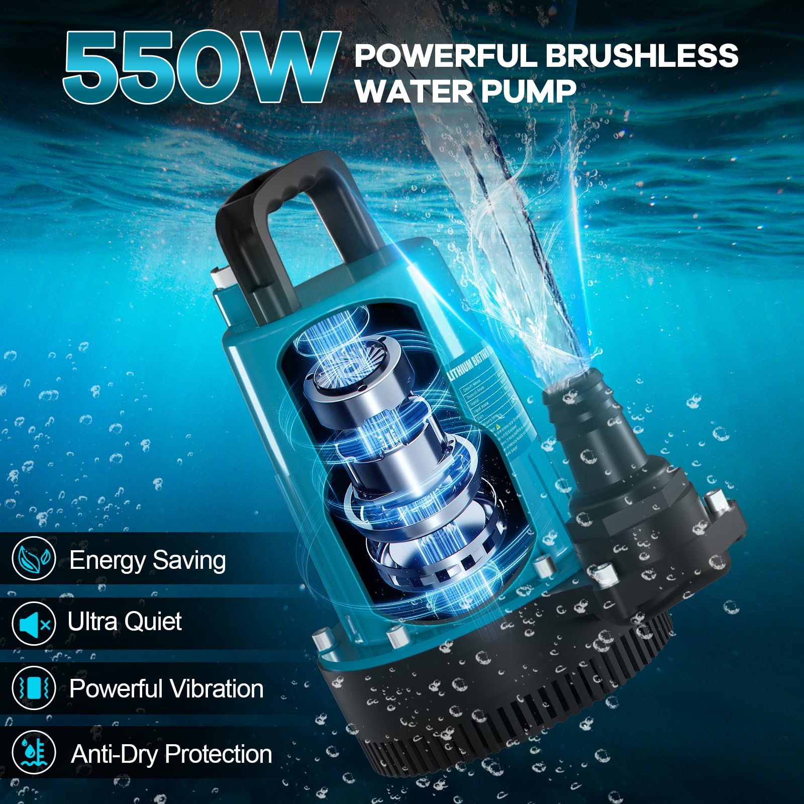 Akku Tauchpumpe Wasserpumpen für Makita 18V (ohne Akkus), Klarwasserpumpe Tauchwasserpumpe mit Sicherheitsdeckel 10 m Schlauch für Pool, Wasserbetten, Abwasserpumpe, Pooldeckung (SET1-ohne Akkus)