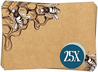 Juego de 25 pegatinas de miel para tarros de miel y regalos, etiquetas de miel, etiquetas de cristal, etiquetas adhesivas, para escribir y diseñar tú mismo, pegatinas con abejas, aspecto de papel
