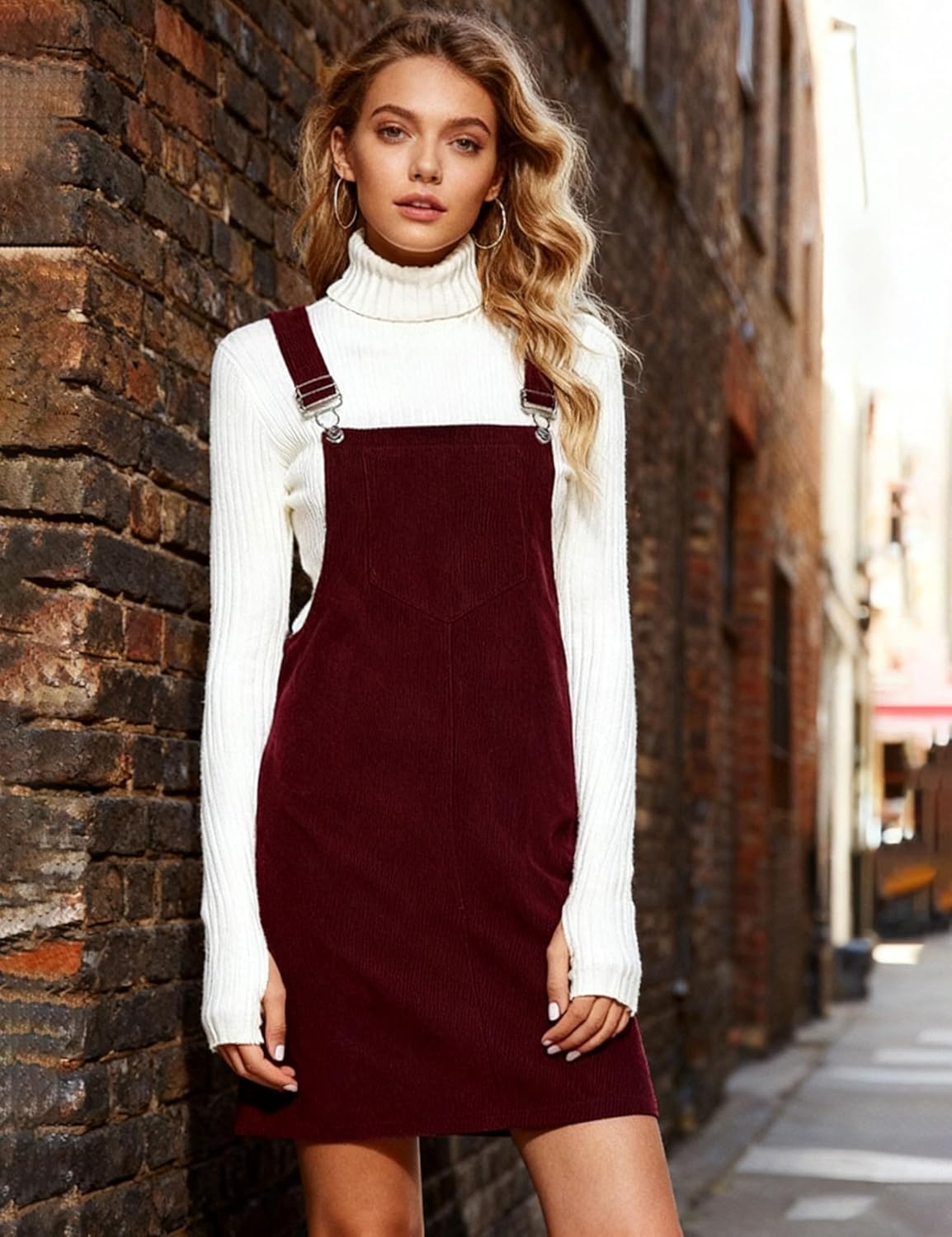 Hooever Women's Cute Corduroy Overall Bib Dress Pinafore Suspender Dress Skirt Jumper - Image 3