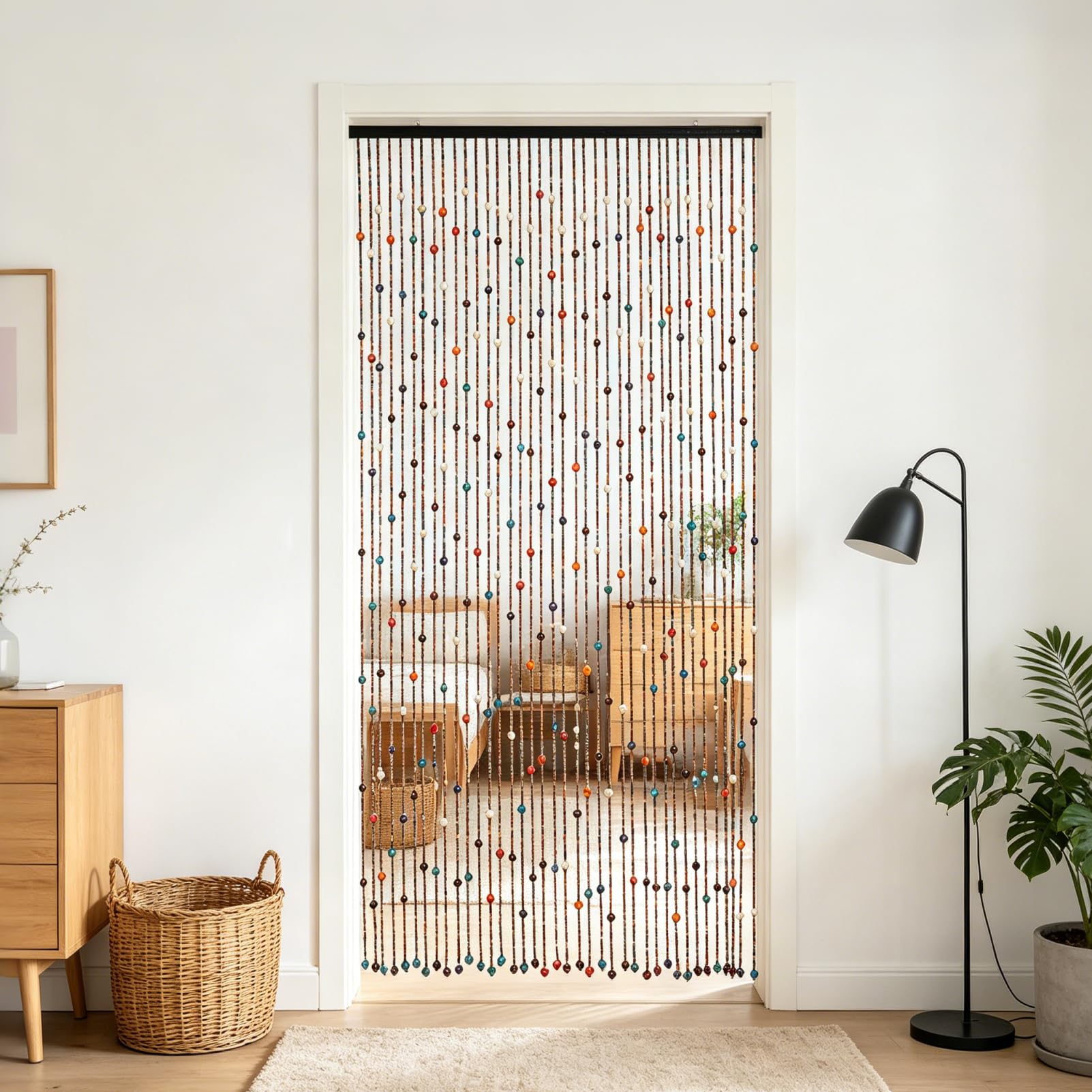 90 x 200 cm Großer Türvorhang aus Bambusperlen, für Fenster, Türen