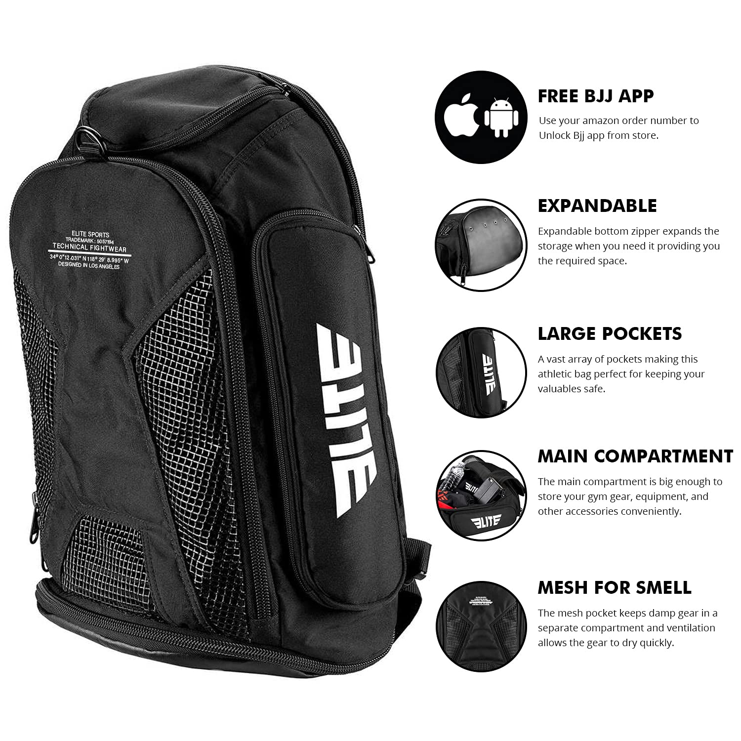 Buy Elite Sports Jiu Jitsu BJJ Jaco Expandable Gym Duffel Backpack Bag
