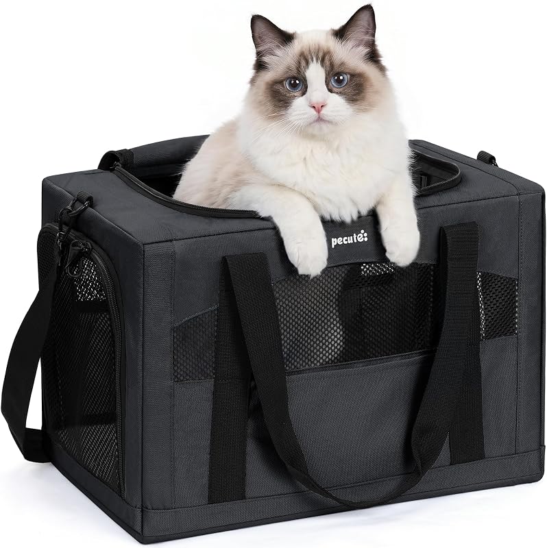 Bolsa de Transporte para Gatos Pecute com Divisória de Privacidade e Estrutura Estável, Cinza-Escuro