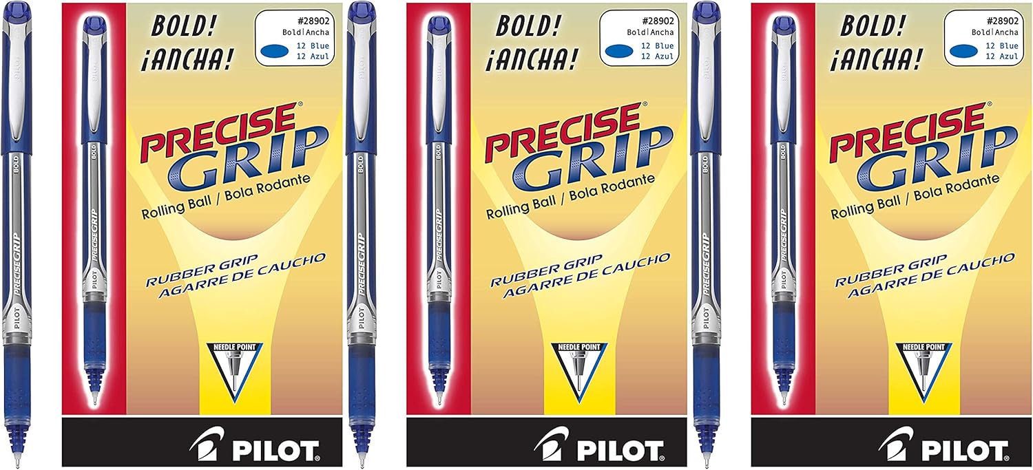 Pilot Precise Grip Liquid Ink Rolling Ball Stick Pens, Bold Point, Red Ink, 12-Pack (28903)