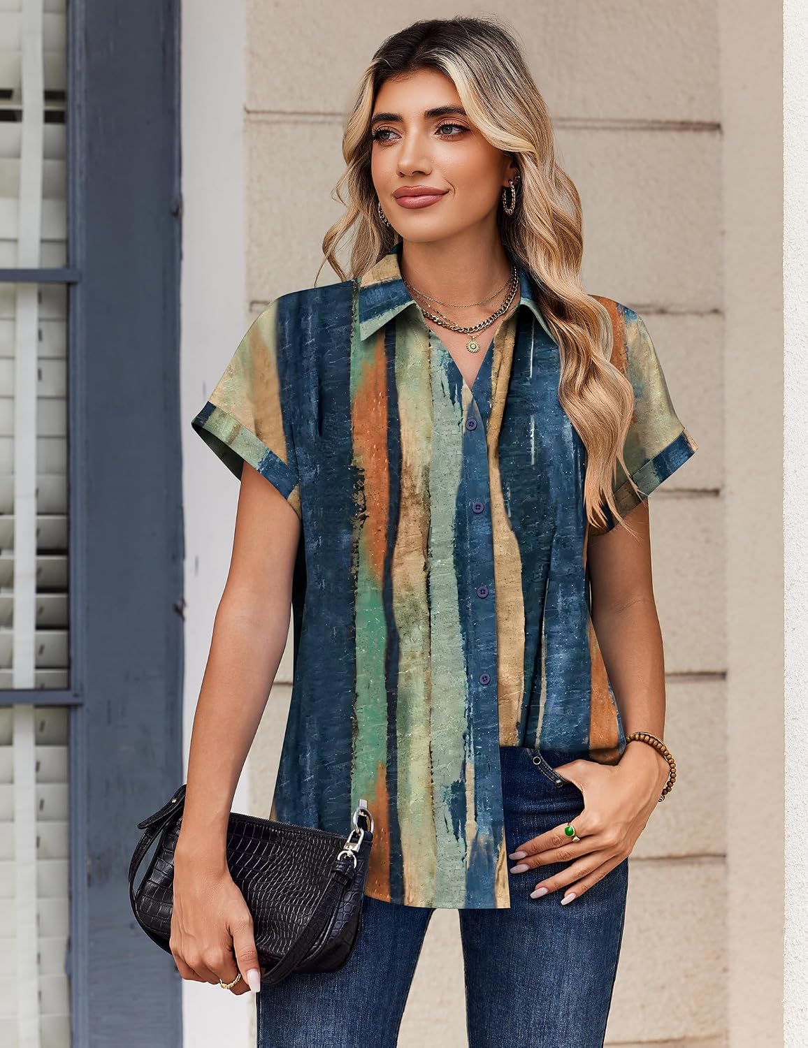 Zeagoo Womens Tops Short Sleeve Shirt Button Down V Neck Casual Blouse 2026 image 4