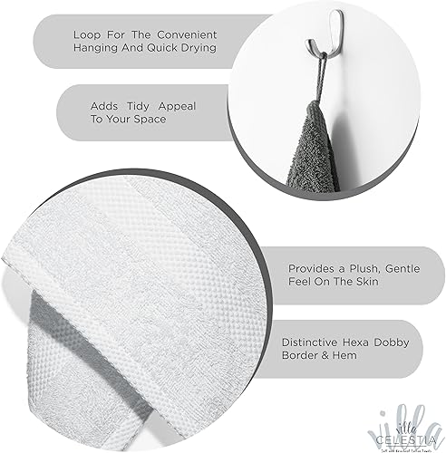 Miniatura 4 de Juego de 12 paños de lavado de 100 % algodón peinado para rostro y cuerpo (12 x 12 pulgadas), sostenibles, suaves, muy absorbentes, para hotel, spa